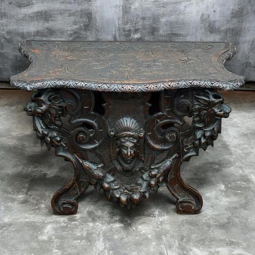 Victorian Italian Carved Walnut Low Lamp / Side Table. Superb Quality Superbly carved with mythical creatures. Size :-...