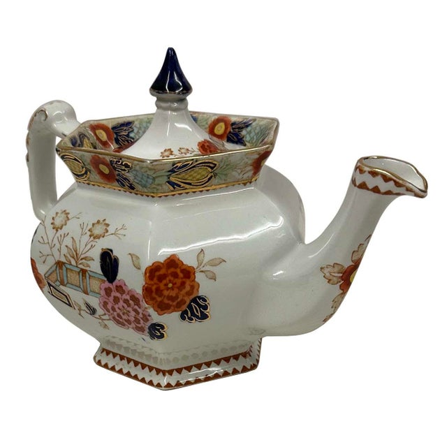 Antique Woods Ware Wincanton Hand Painted Porcelain Teapot For Sale - Image 4 of 10