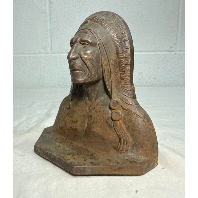 Antique Elaborately Cast Native American Indian Chief Cast Iron Doorstop Statue For Sale - Image 10 of 10