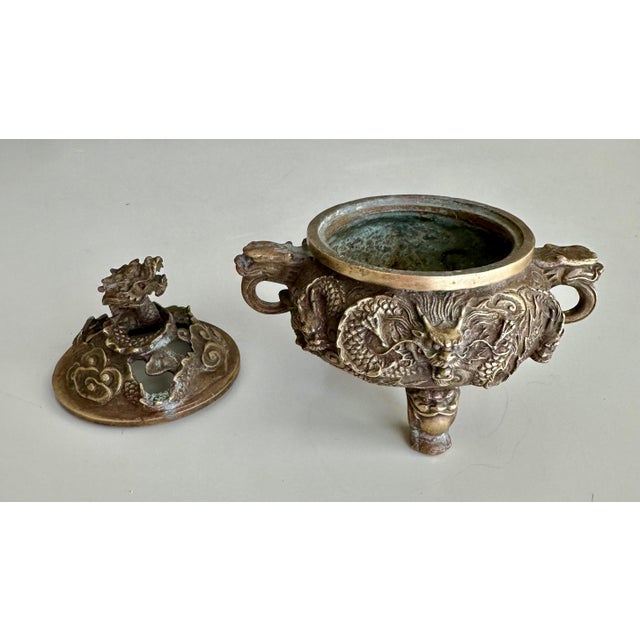 Antique Chinese Ming-Style Brass Dragon Incense Burner Sculpture For Sale - Image 13 of 17