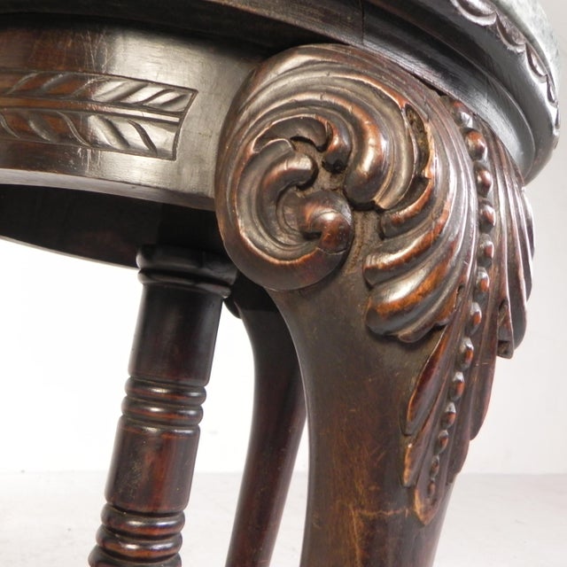 Antique Round Mahogany Side Table with Green Veined Marble Top, 1890s For Sale - Image 17 of 18