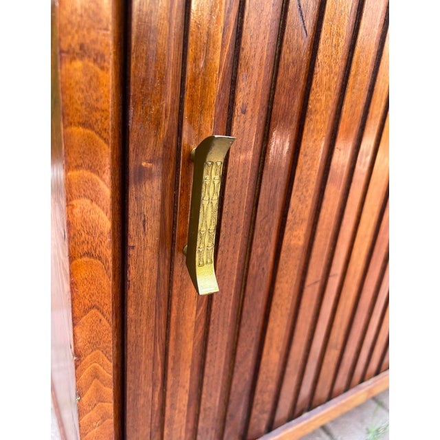Brown Mid-Century Modern Tambour-Door Walnut Cabinet For Sale - Image 8 of 10