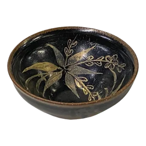 Chinese Ware Brown Black Glaze Flower Pattern Ceramic Bowl Cup Display