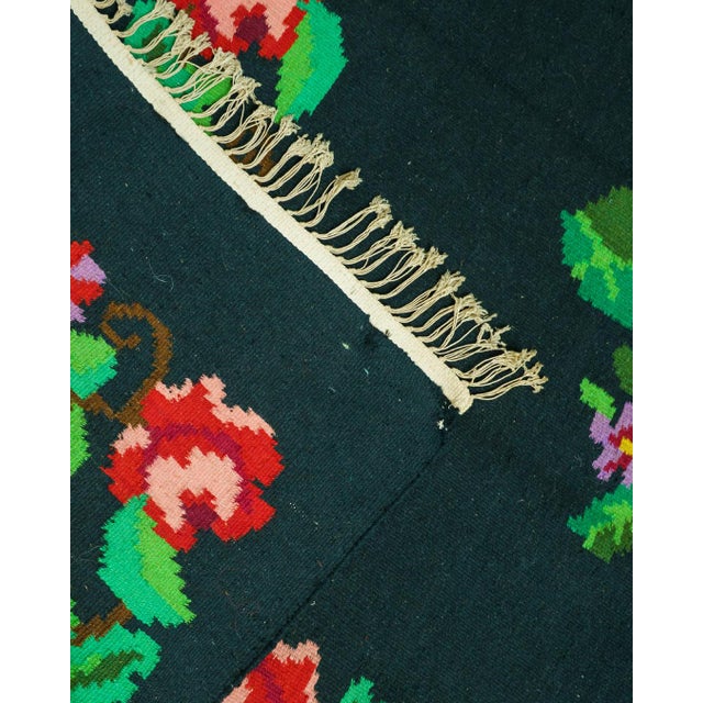 Beige Vintage Handwoven Wool Floral Runner Rug, 1960s For Sale - Image 8 of 11