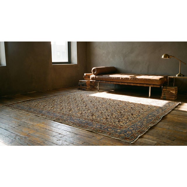 Ivory 1890s Ivory Geometric Antique Persian Tabriz Haji Jalili Rug 4'2" X 5'3" Handknotted Wool Carpet For Sale - Image 8 of 9