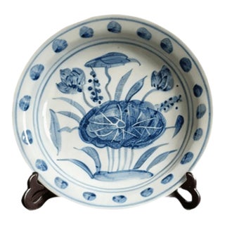 Chinese Ceramic Plate,Blue and White Porcelain Plate Hand Painted Lotus Flowers Pattern For Sale