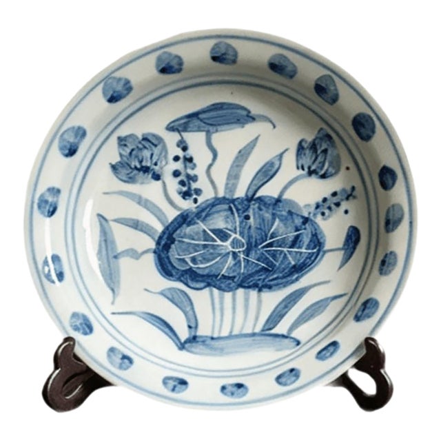 Chinese Ceramic Plate,Blue and White Porcelain Plate Hand Painted Lotus Flowers Pattern For Sale