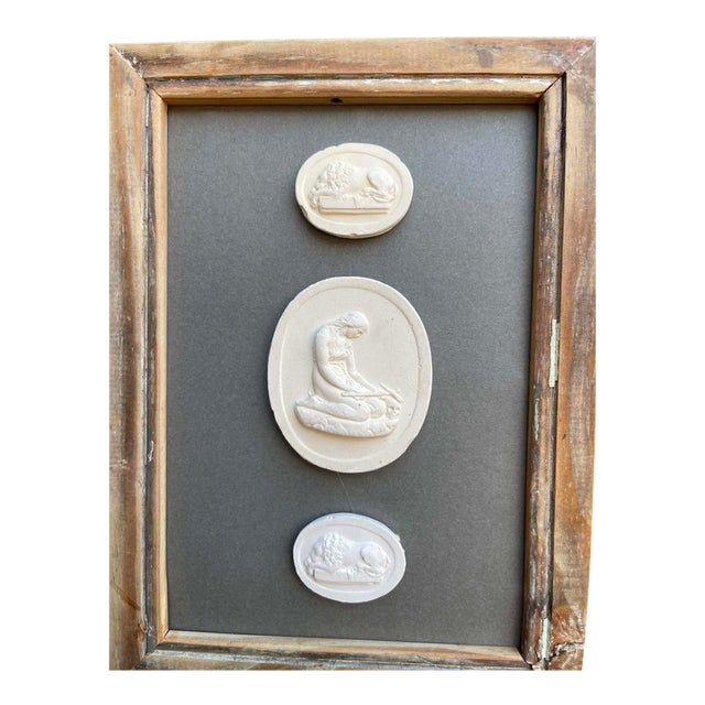 Italian Plaster Intaglios in 1880s Pine Frame For Sale