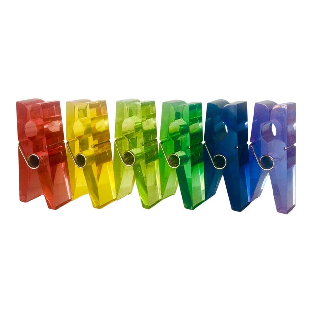 Rainbow Giant Lucite Pop Art Clothespins - Set of 6 For Sale