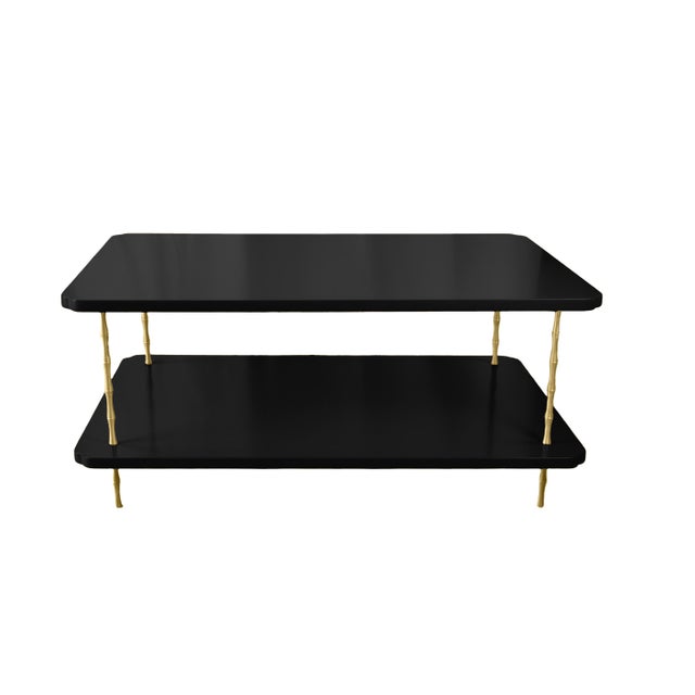 Handcrafted Satin Salsa Painted Two-Layer Coffee Table With Brass Bamboo Legs For Sale In New York - Image 6 of 8