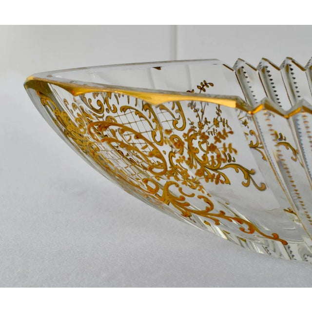 Glass Antique Signed Moser Bohemian Style Cut Crystal Shaped Bowl With Gold Details For Sale - Image 7 of 13