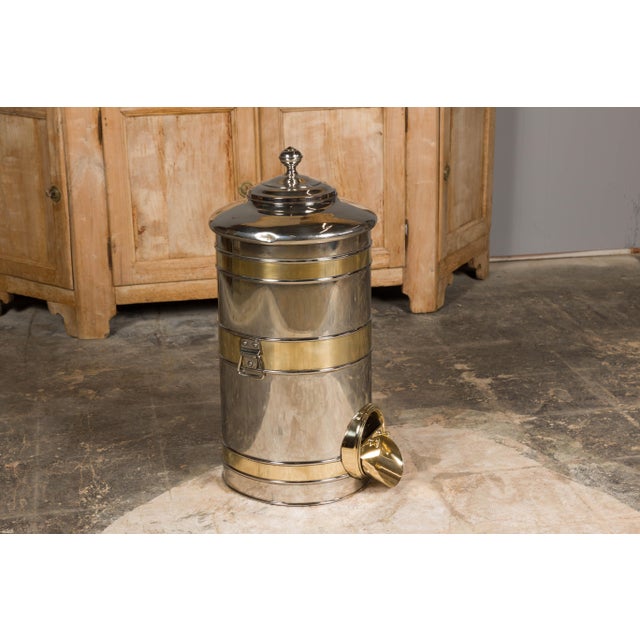 French Turn of the Century French Steel and Brass Coffee Bean Dispenser, circa 1900 For Sale - Image 3 of 12