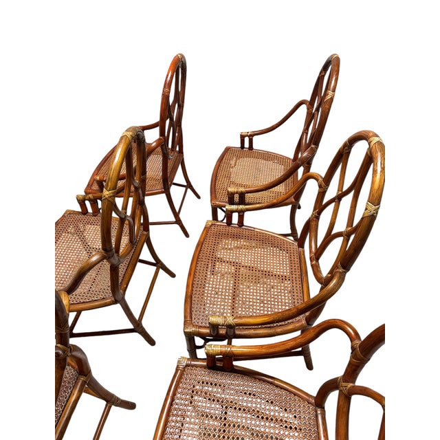 Chestnut Mid 20th Century McGuire Bamboo and Rattan Dining Chairs - Set of 6 For Sale - Image 8 of 12