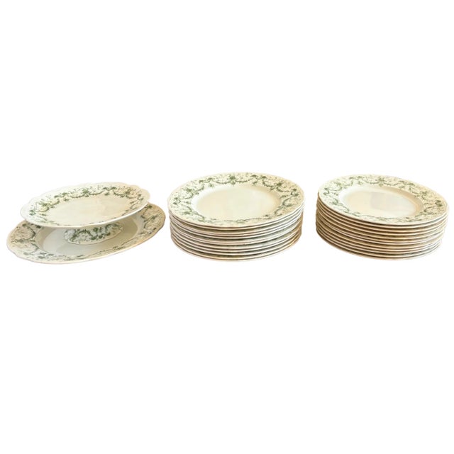 English Earthenware Lafayette Dinner Service with Green Ribbon and Floral Garlands from Ridgways, 1890, Set of 26 For Sale - Image 4 of 11