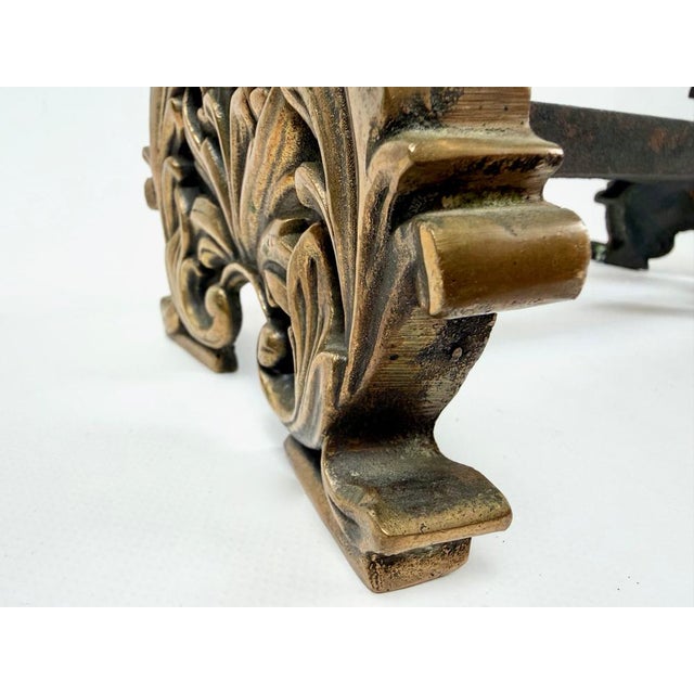 French Louis XV Style Bronze Andirons, 1800s, Set of 2 For Sale - Image 3 of 11