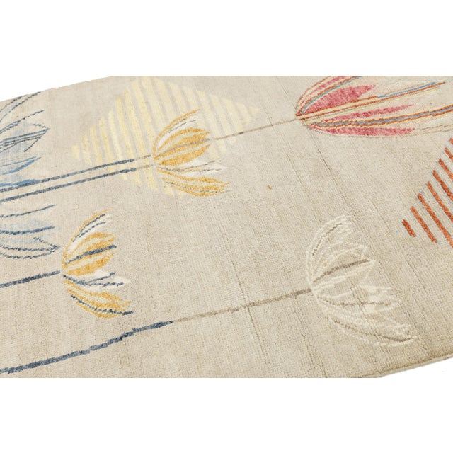 2020s 4x6 Modern Art Deco Floral Wool Rug Hand-Knotted Contemporary Area Rug For Sale - Image 5 of 9
