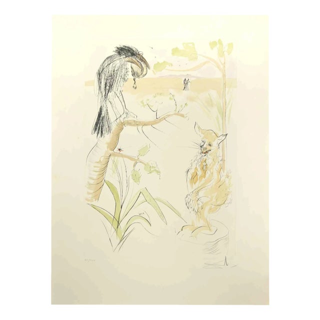 Salvador Dalí, The Raven and the Fox, Etching, 1974 For Sale