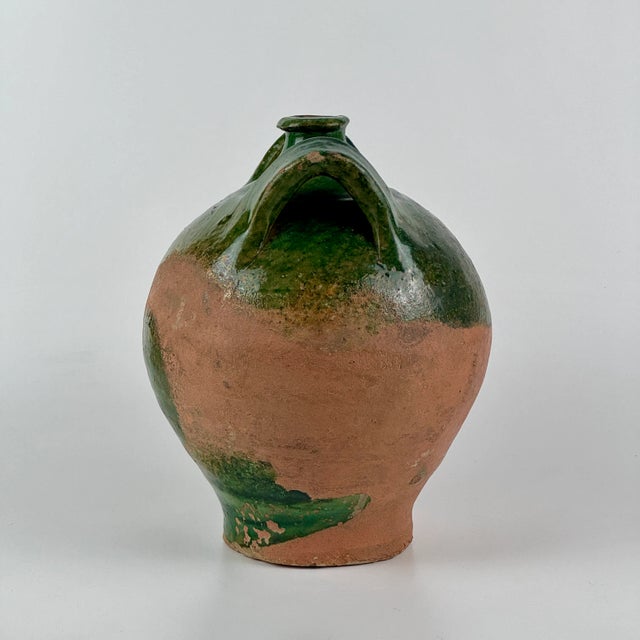 Ceramic 19th Century French Green Glazed Pottery Jug With Dual Handles For Sale - Image 7 of 8