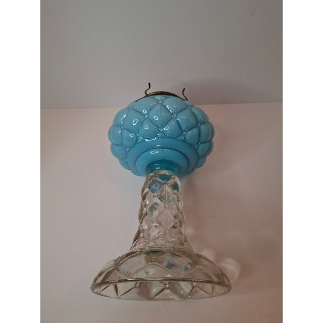 Rare Pair Antique Consolidated Pink & Blue Cased Glass Florette Stand Lamps P&A For Sale - Image 18 of 18