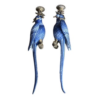 Large Ceramic and Gilt Metal Parrot Candle Wall Sconces, Set of 2 For Sale