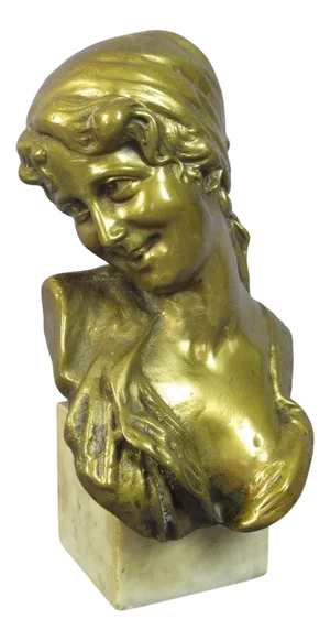 Vintage Exhibition Brass Sculpture of Woman with Marble Base, Late 1900s