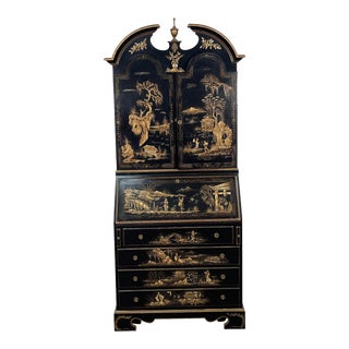 Mid 20th Century Chinoiserie Style Secretary Desk With Red Interior For Sale