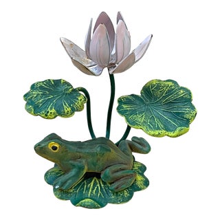 Vintage English Tole Frog on Lily Pad For Sale