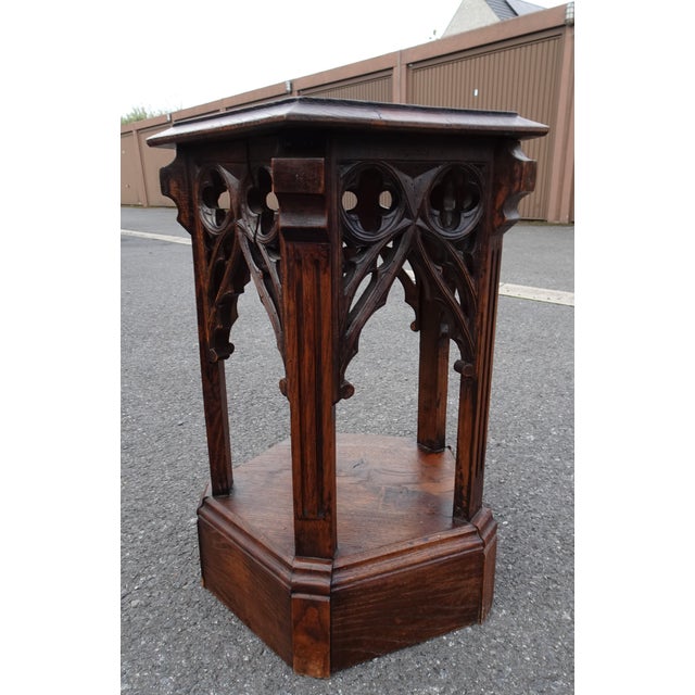 Wood Antique Oak Gothic Pedestal, 1890s For Sale - Image 7 of 18