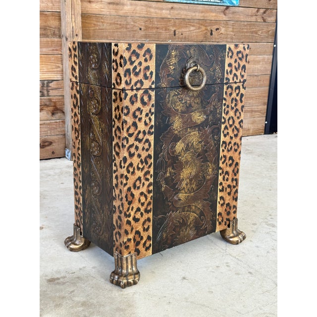 Regency Safari Cheetah Gilt Embossed Metal Claw Feet Trunk For Sale - Image 12 of 12