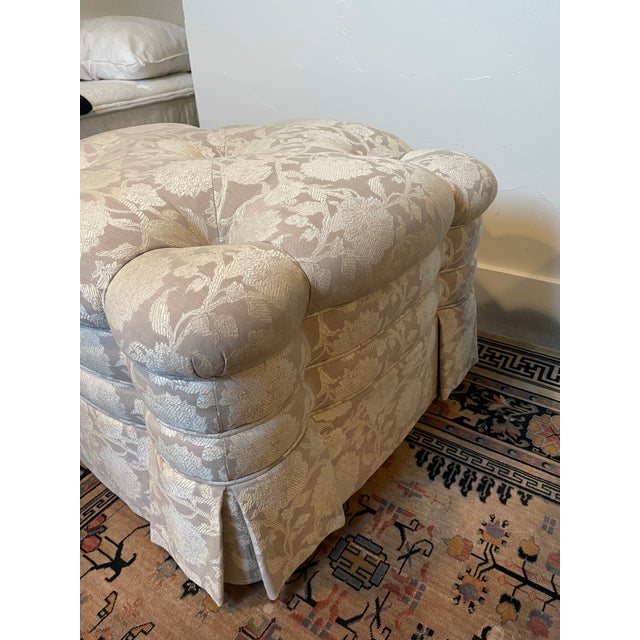 Tan 1990s Tufted Ottoman With Skirt - Robert Allen Upholstery For Sale - Image 8 of 13