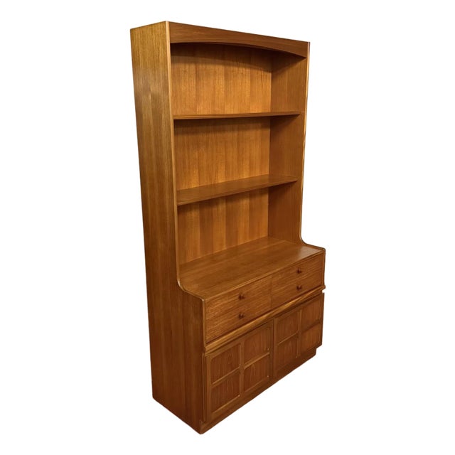 Nathan Furniture Tall Teak Bookcase Cabinet For Sale