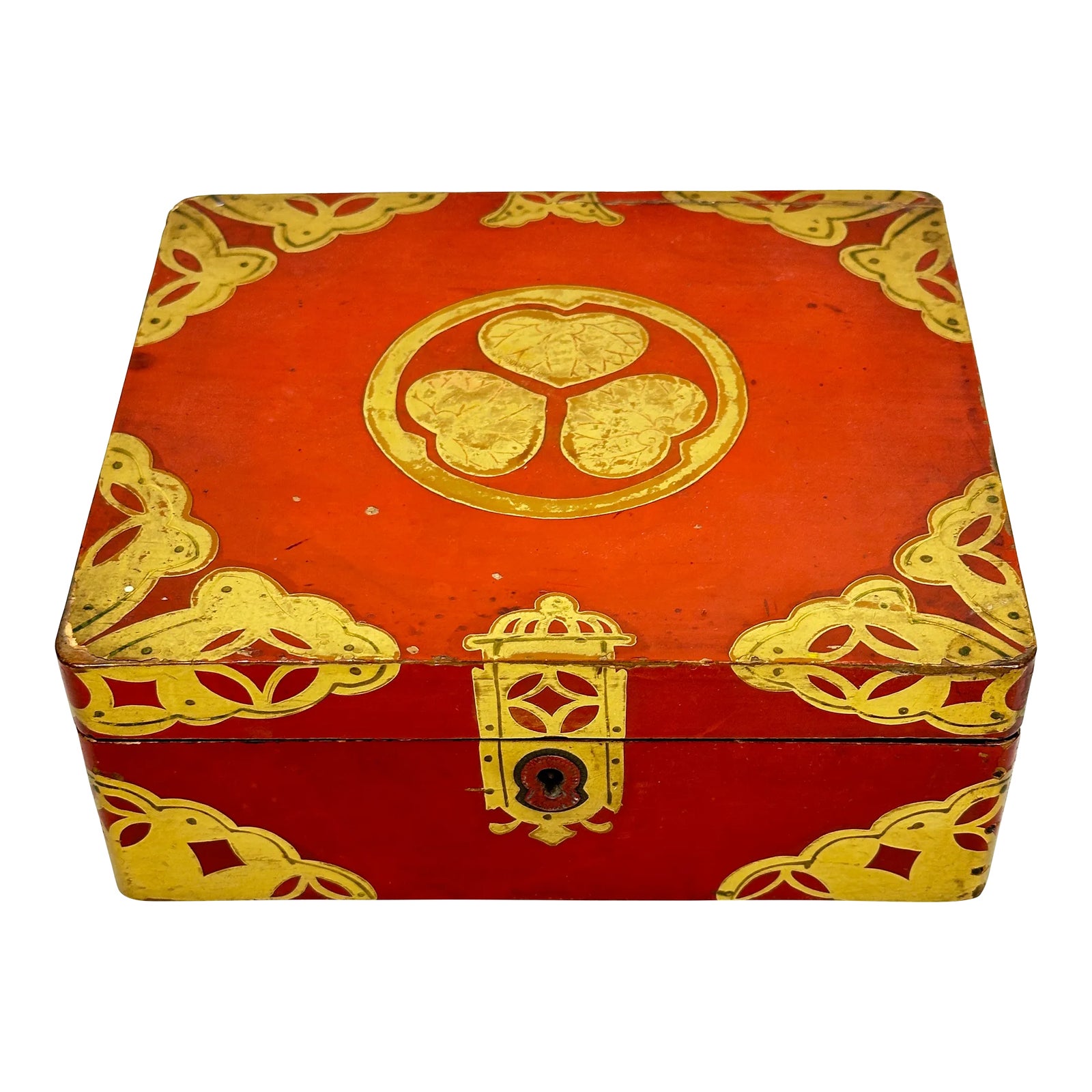 Antique Asian Lacquered Red & Gold Box | Chairish
