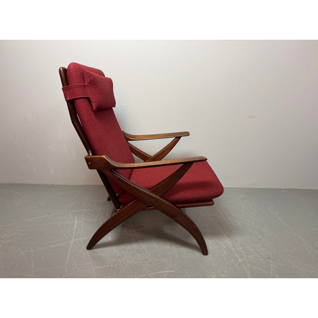 Wood Mid-Century Teak Lounge Chair with Burgundy Red Fabric Upholstery attributed to Topform, Netherlands, 1960s For Sale - Image 7 of 10