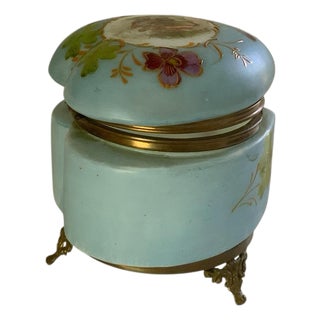 Antique French Enameled Opaline Gilt Ormalu Hand Painted Courting Scene Trinket Box C1900 For Sale