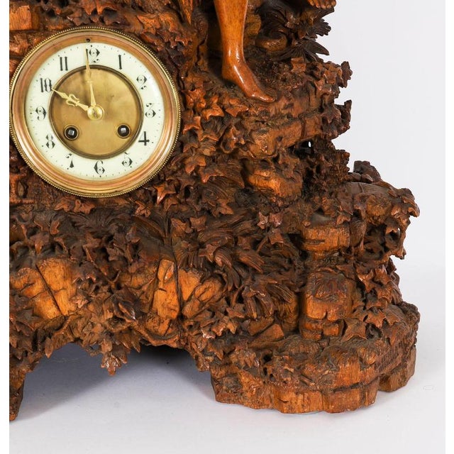 Wood Antique Swiss Black Forest Carved Linden Wood Clock, 1890s For Sale - Image 7 of 18