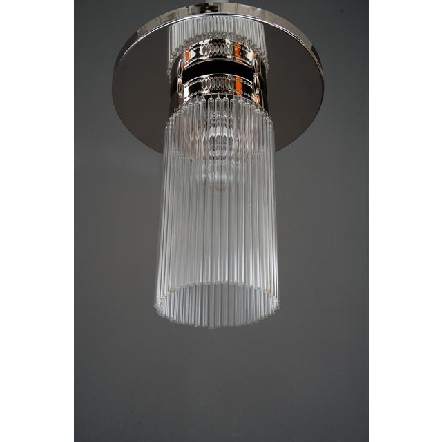 Silver Art Deco Nickel-Plated Ceiling Lamp with Glass Sticks, Vienna, 1920s For Sale - Image 8 of 13