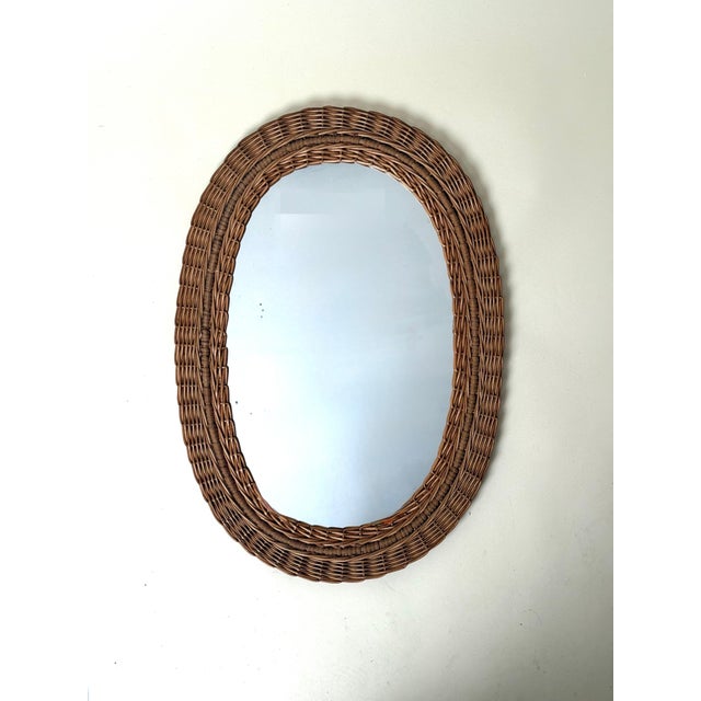 Mid-Century Modern Oval Wall Mirror in Hand-Woven Willow, 1960s For Sale - Image 9 of 10
