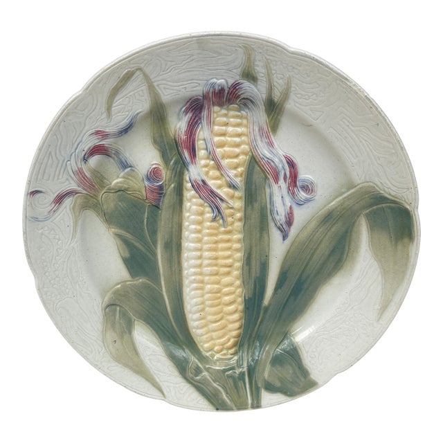 Majolica Corn Keller & Guerin Saint Clement Plate For Sale