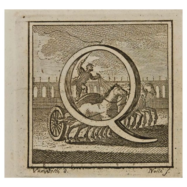 Luigi Vanvitelli, Letter of the Alphabet Q, Etching, 18th Century For Sale
