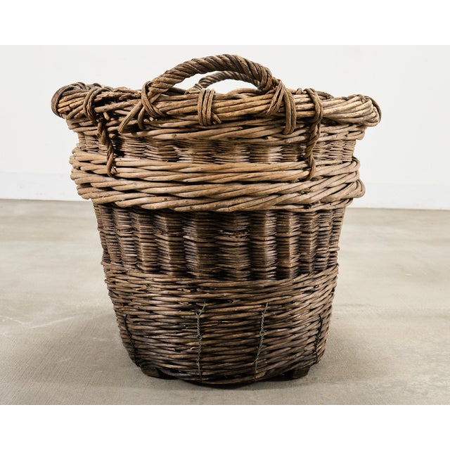 Brown French Champagne Grape Vineyard Harvest Woven Wicker Basket For Sale - Image 8 of 18