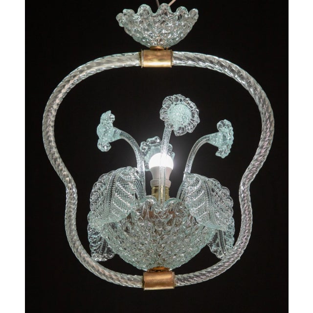 Metal Set of 2 Blue and Transparent Barovier E Toso Light With Flowers, 1940s For Sale - Image 7 of 11