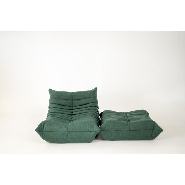 Ligne Roset Set of Togo Lounge Chair and Teal Fabric by Michel Ducaroy for Ligne Roset, 1973 For Sale - Image 4 of 18