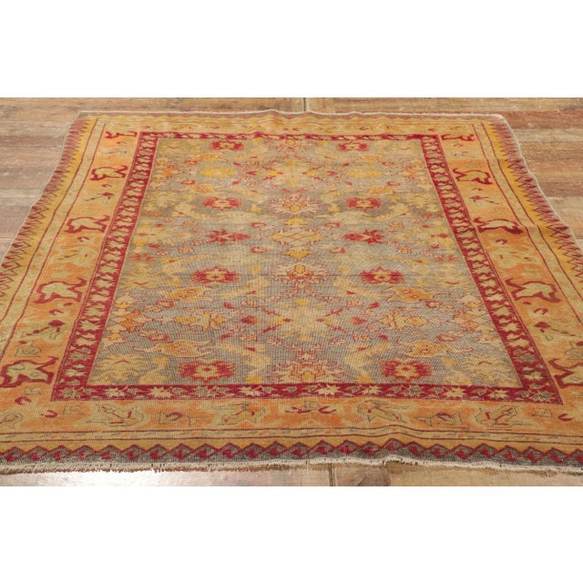 Textile Mid 20th Century Vintage Turkish Oushak Rug - 04'06 X 06'00 For Sale - Image 7 of 9