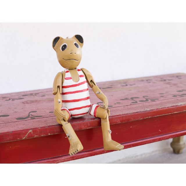 Vintage Wooden Anthropomorphic Teddy Bear Puppet Shelf Sitter A charming folk art piece hand carved from solid wood,...