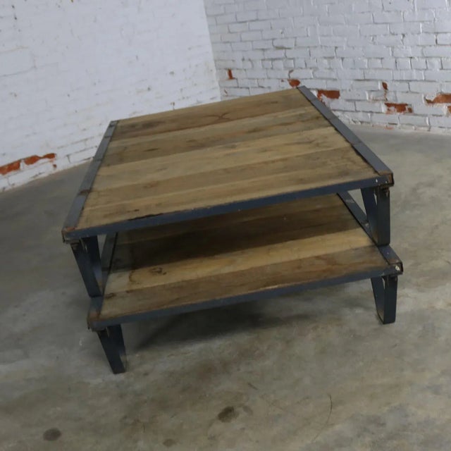 Vintage American Industrial 2 Pallet Coffee Table Oak and Steel Three by Five Feet For Sale - Image 4 of 11
