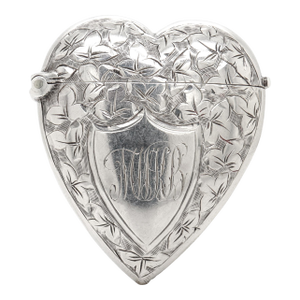 Antique English Sterling Silver Heart Match Safe / Vesta by William Hair Haseler
