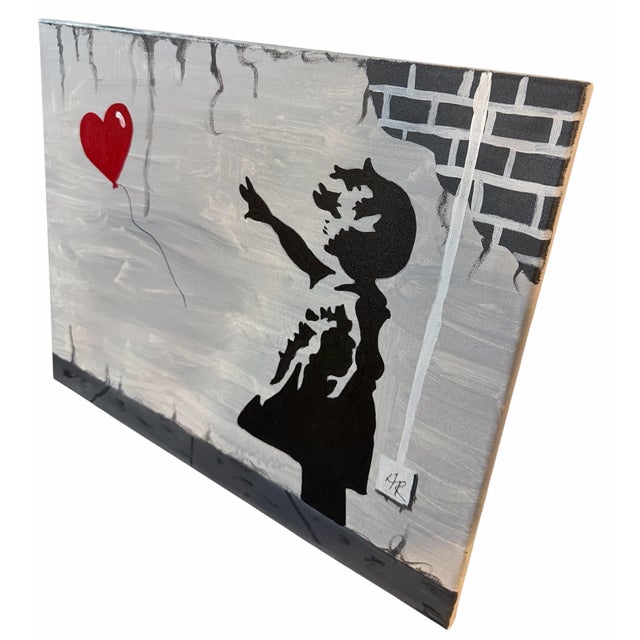 Original hand-painted canvas inspired by street-art / urban stencil style. Features a black silhouette figure reaching...