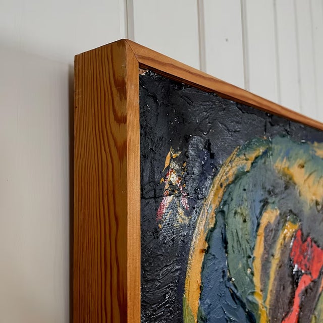 1970s Mid Century Swedish Abstract Oil Painting by B. Lidgren For Sale - Image 9 of 13