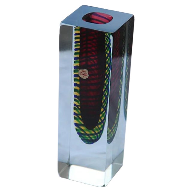 Small Square Murano Glass Vase, 1960s For Sale
