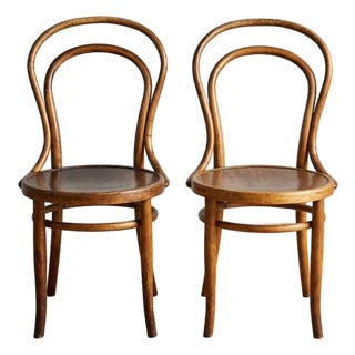Antique J. & J. Kohn Bentwood No. 14 Vienna Café Chairs - Pair -With Rare Export Label, C. 1900-1914 For Sale